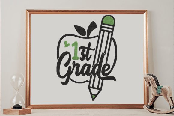 Charming 1st Grade Apple Pencil Embroidery