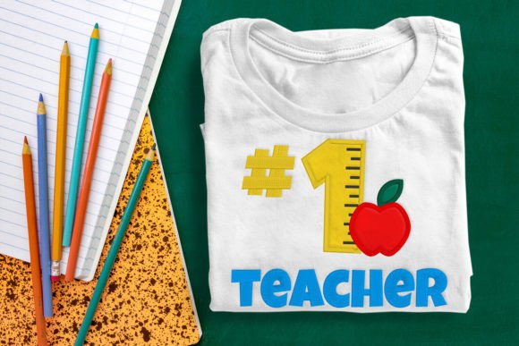Number 1 Teacher with Ruler Applique