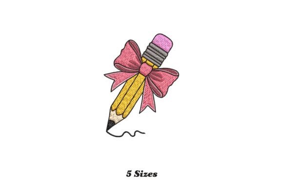 Pencil with Pink Bow: A Whimsical Embroidery Delight