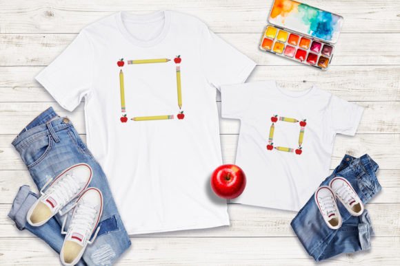 Square Pencil and Apple Frame: A Charming Embroidery Design