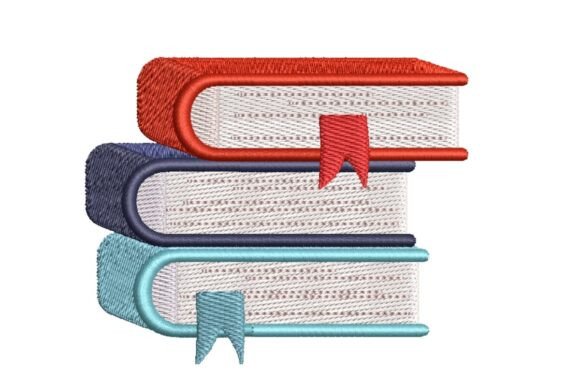 Stack of Colorful Books: A Charming Embroidery Design